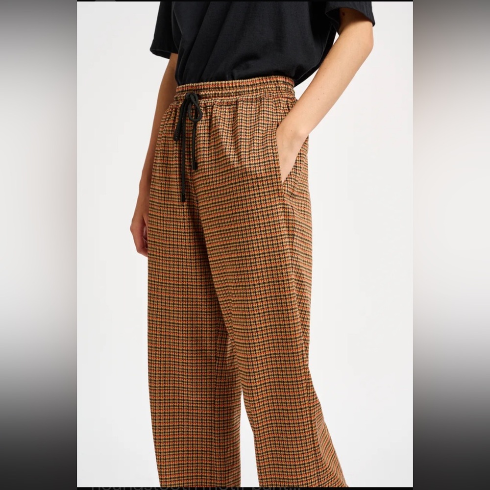 Mavi Women's Brown Plaid Pull-On Pants with Cuff